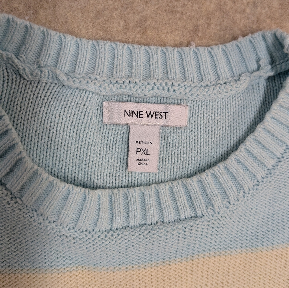 Nine West Petite XL Puff Sleeve Block Color Striped Knit Pastel Sweater - Picture 2 of 8